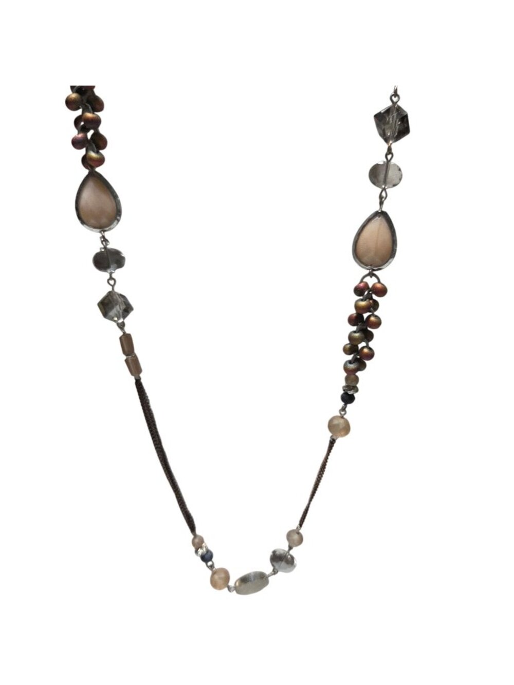 Vintage Beaded Pendant Necklace Peach Faceted Rainbow Metallic Beads Jewelry